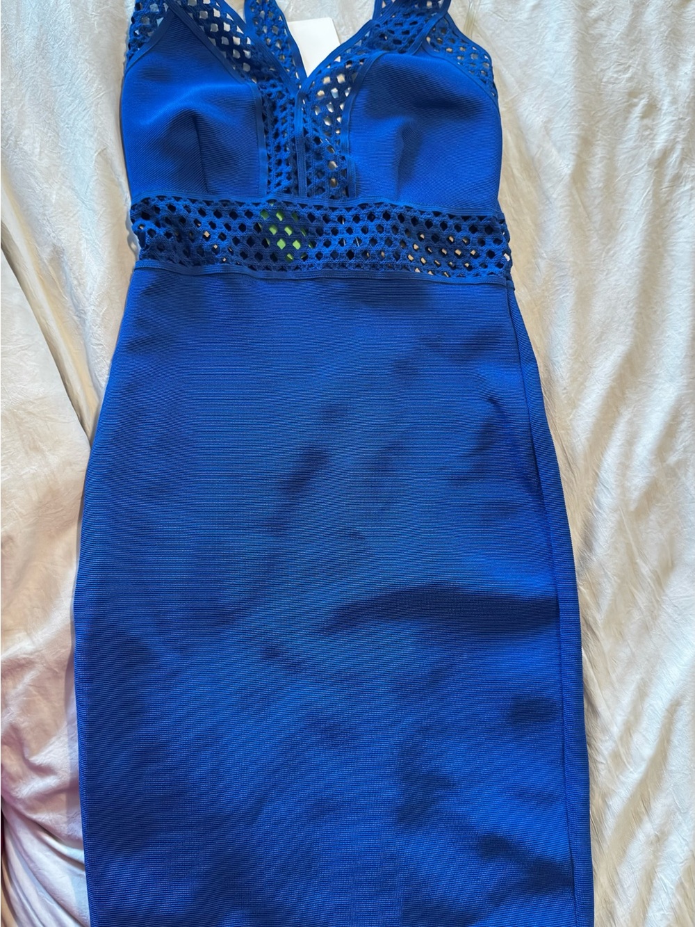 WOW couture Royal Blue Lace-Trim Midi Bodycon Dress